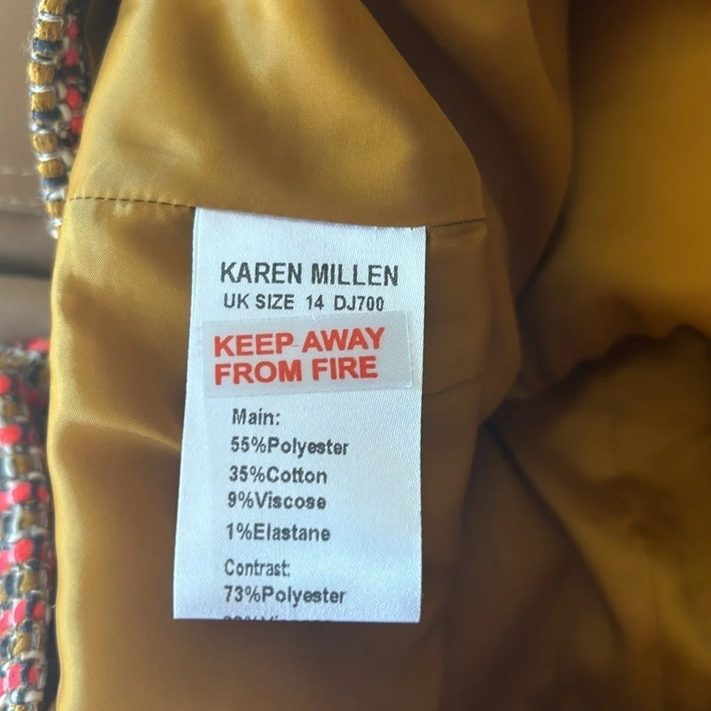 NWT Karen Millen Tweed And Contrast Pocket A Line Mini Dress Tan and Orange 10 - Picture 11 of 13